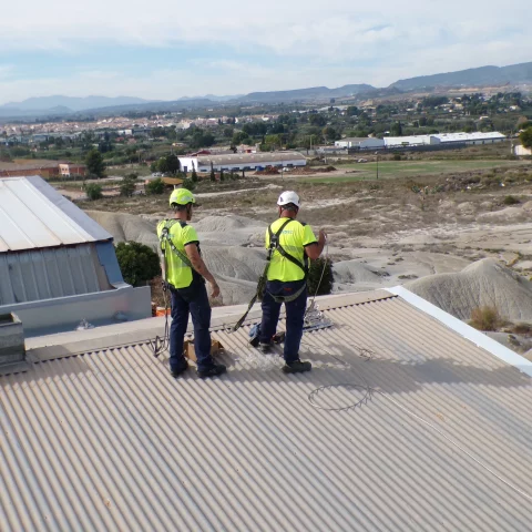 Instalación de líneas de vida en cubiertas de chapa en Transportes Papa Ali